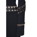 Midi rib black dress with transparent and troux