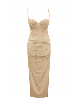 Midi elastic - zersey dress with built-in cups and transparency on the sides of the waist