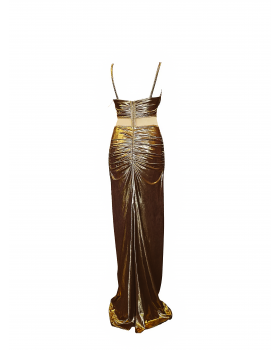 Gold maxi dress with build-in cups and large back opening