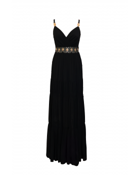 Maxi dress with transparent on wiast and gold details