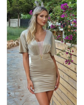 Midi jersey  with glitter tulle and gold detail V