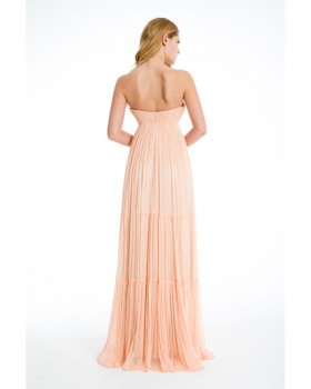 Maxi muslin strapless dress with rope on waist