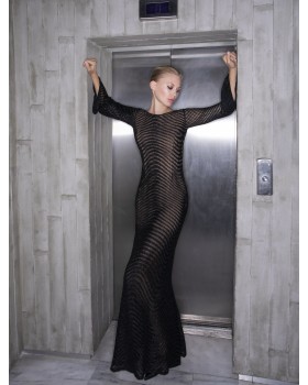 Long black sparkling maxi backless dress
