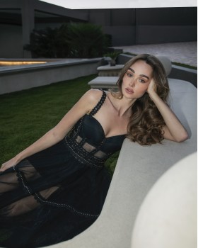 Mini black dress with tule and built-in bra has detachable shorts