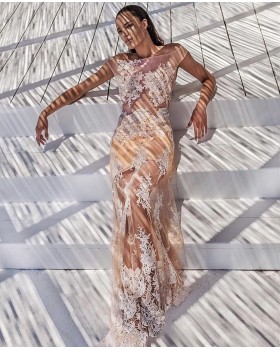 Maxi transparent dress with lace details