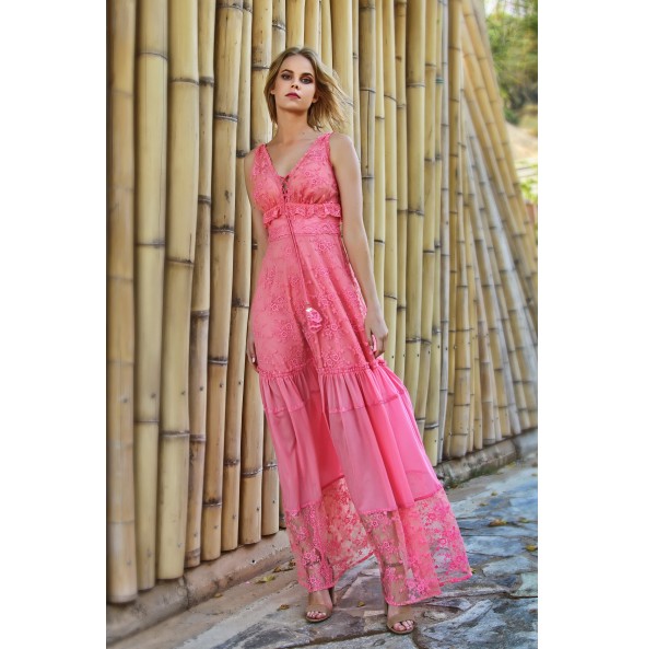 Long maxi resort dress with lace