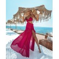 Maxi dress with hoop, open back and shoulder chain