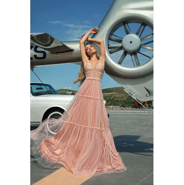Long maxi dress with strass and tulle