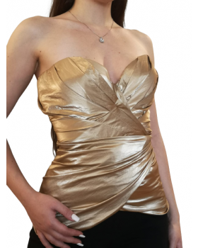 Strapless metallic corset with built-in bra. It has detachable straps.