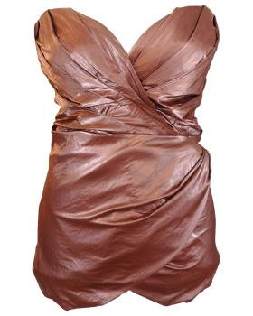 Strapless metallic corset with built-in bra. It has detachable straps.