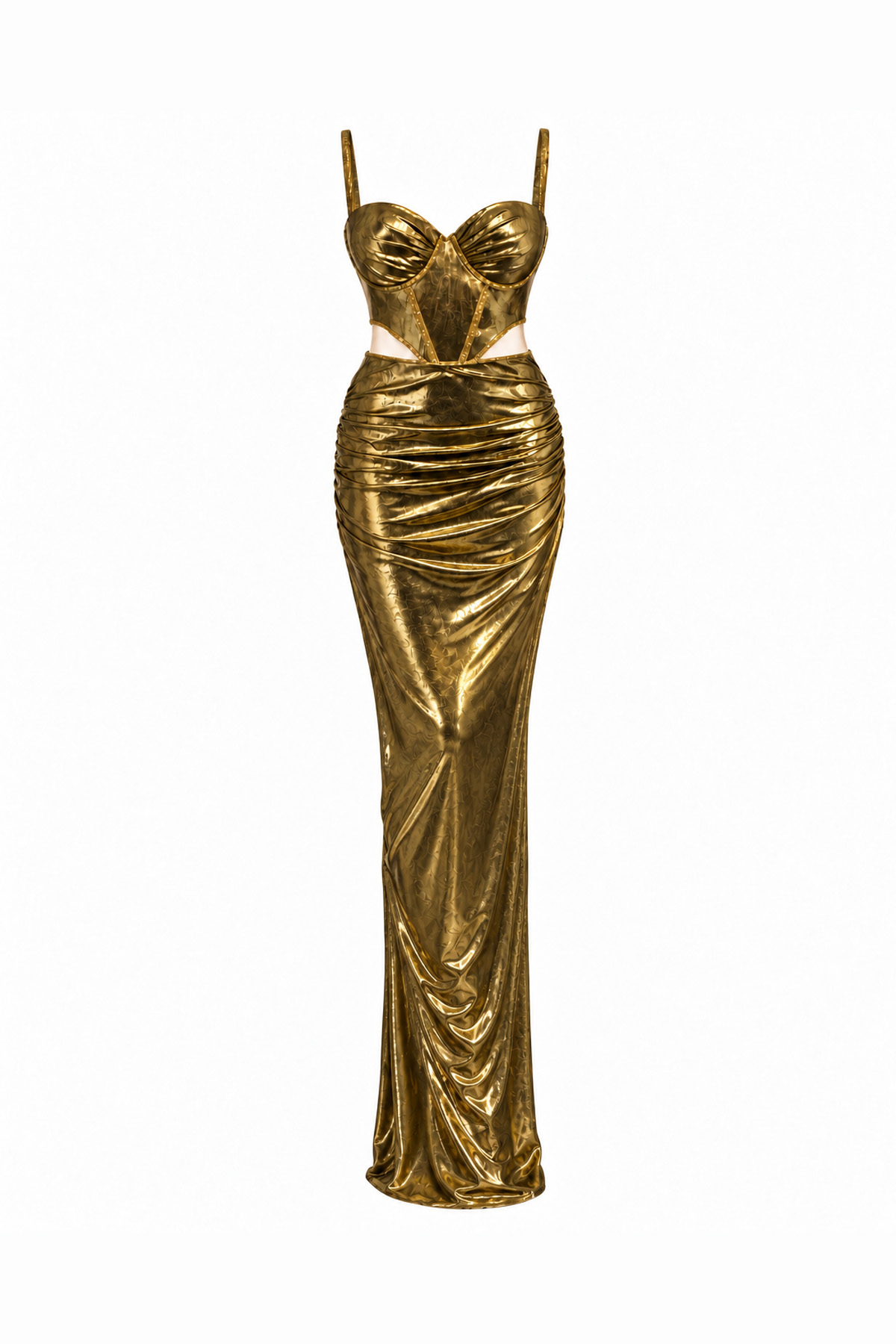 Gold Ruched Column Evening Gown (2)