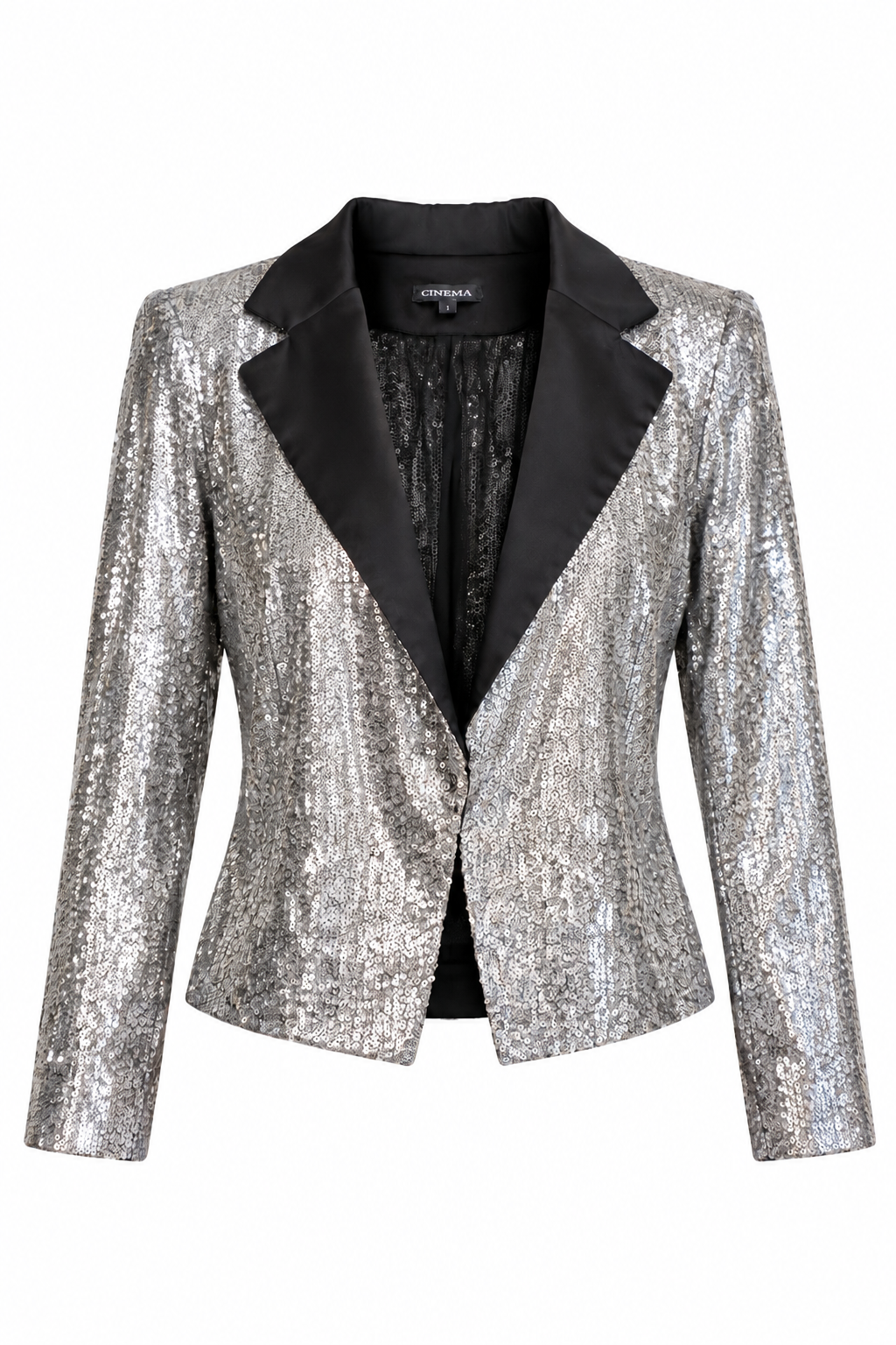 Silver Sequin Blazer with Black Satin Lapels